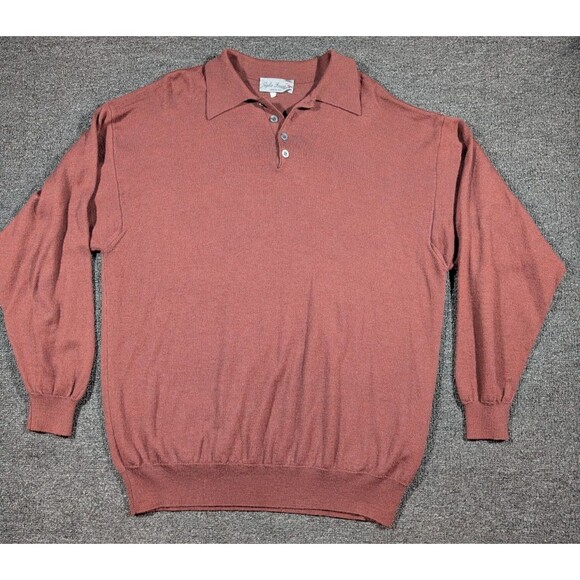 Giglio Rosso Men's XL Rust Red Knit Long Sleeve Polo Sweater - Picture 2 of 7